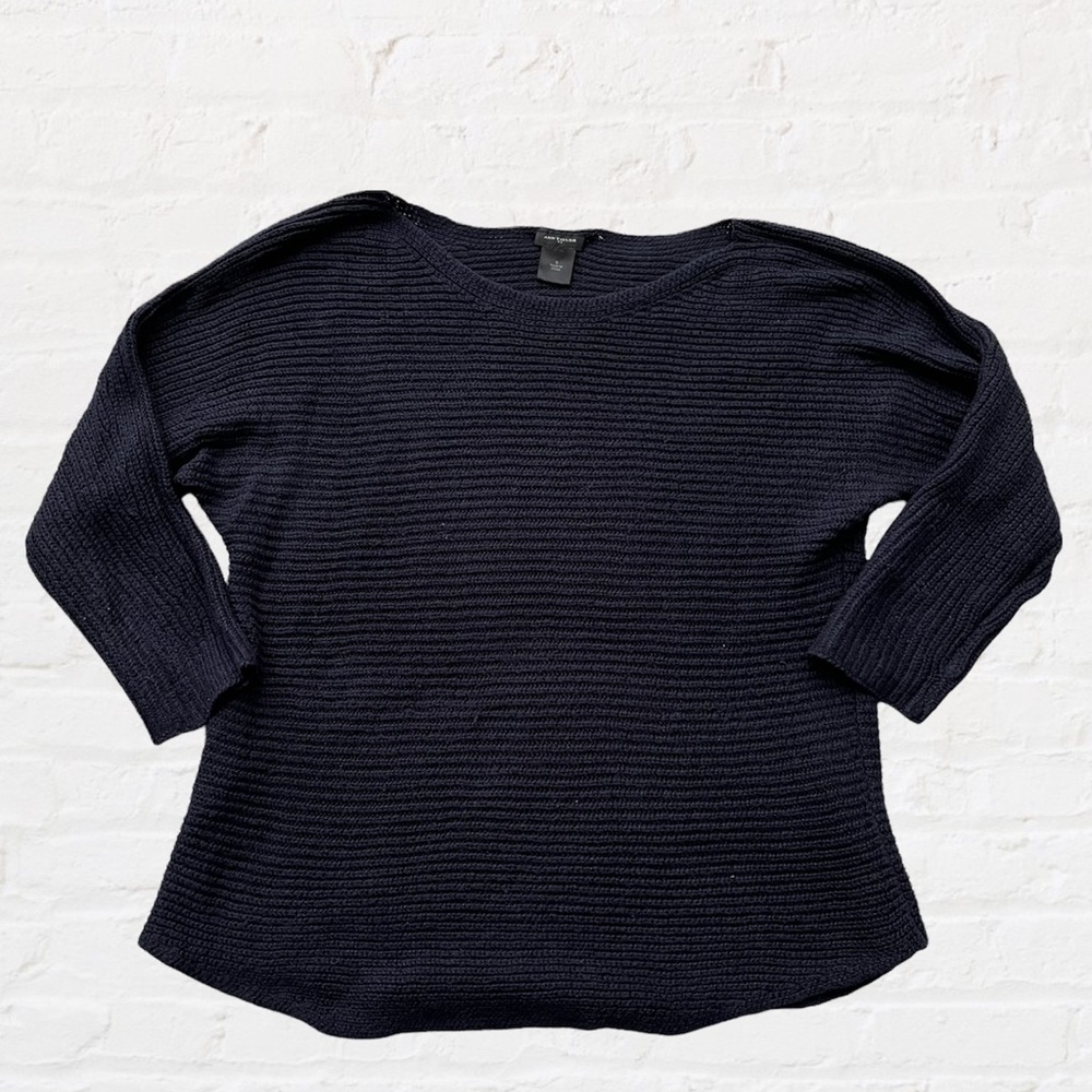 Ann Taylor soft boxy navy blue woven sweater